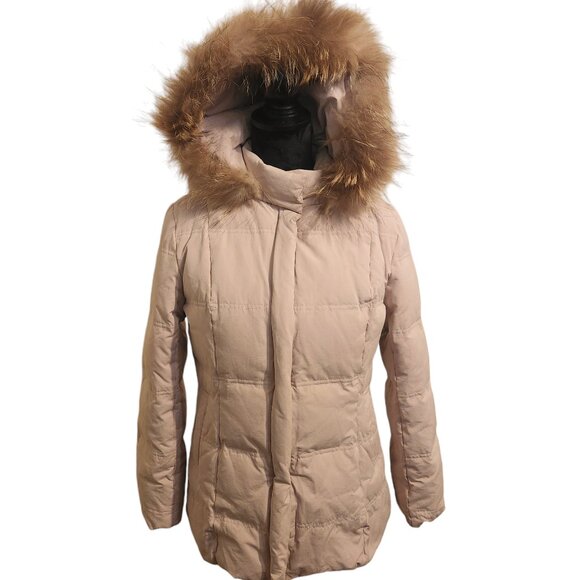 Beautiful Light Pink Multi Mix Quilted Coat With Fur Trim Hood - Picture 2 of 7
